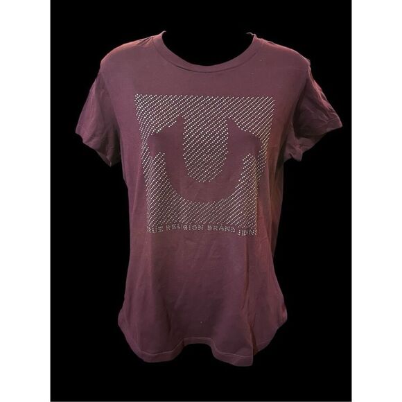 Beautiful True Religion Womens Horseshoe Logo Tee burgundy colored T-Shirt size - Picture 1 of 6